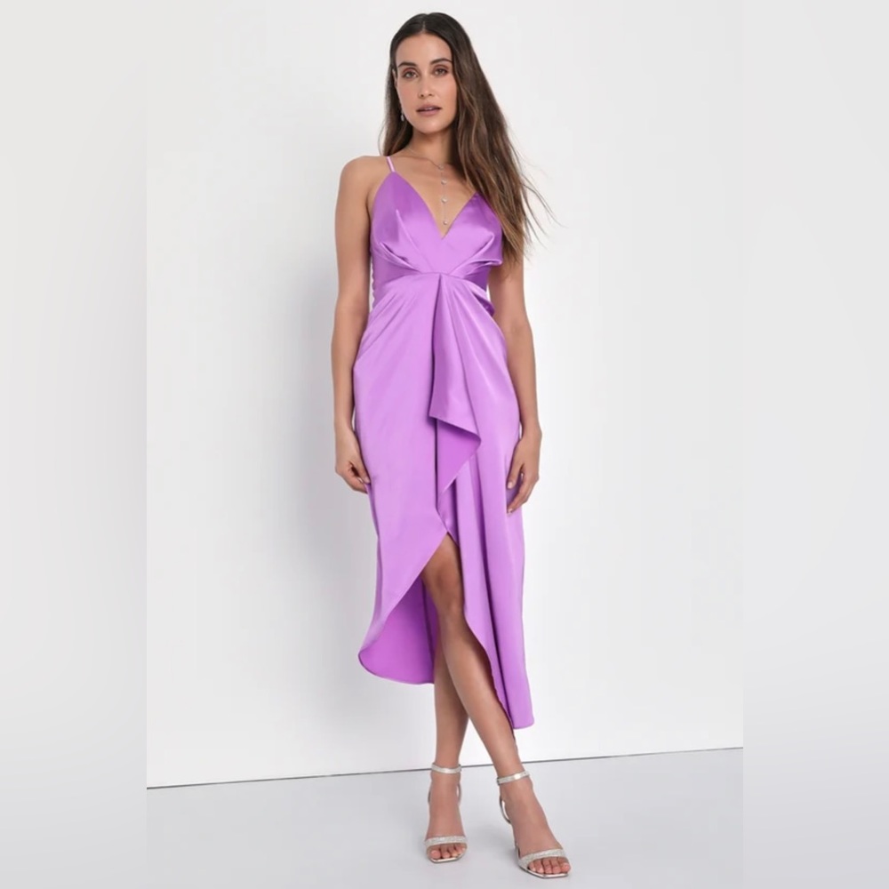 NWOT Lulus purple Caught Feelings Satin midi dress